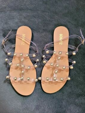 SCHUTZ Studded Flat Sandals in Pink US 6.5